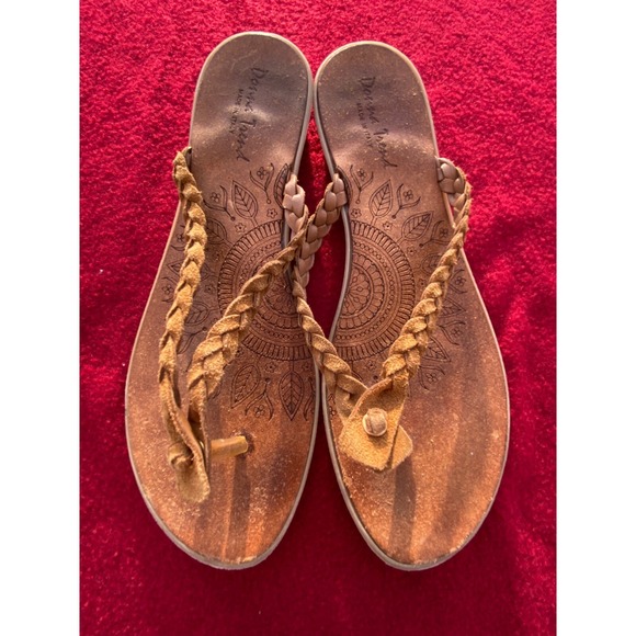 Donna Trend Genuine Leather Tan  Braided Thong Sandals Made in Italy Boho Flat 8 - Picture 1 of 4